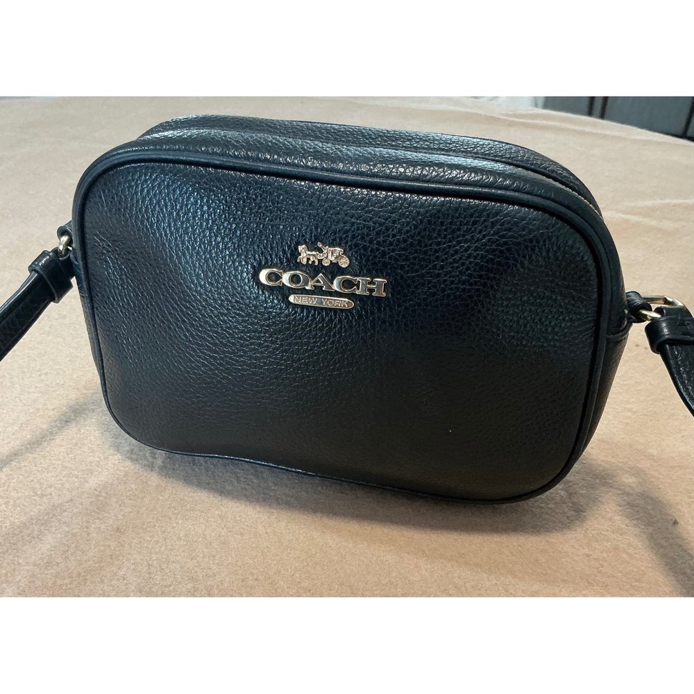 Coach Camera Bag Womens Small Black Good Pebbled Leather Crossbody